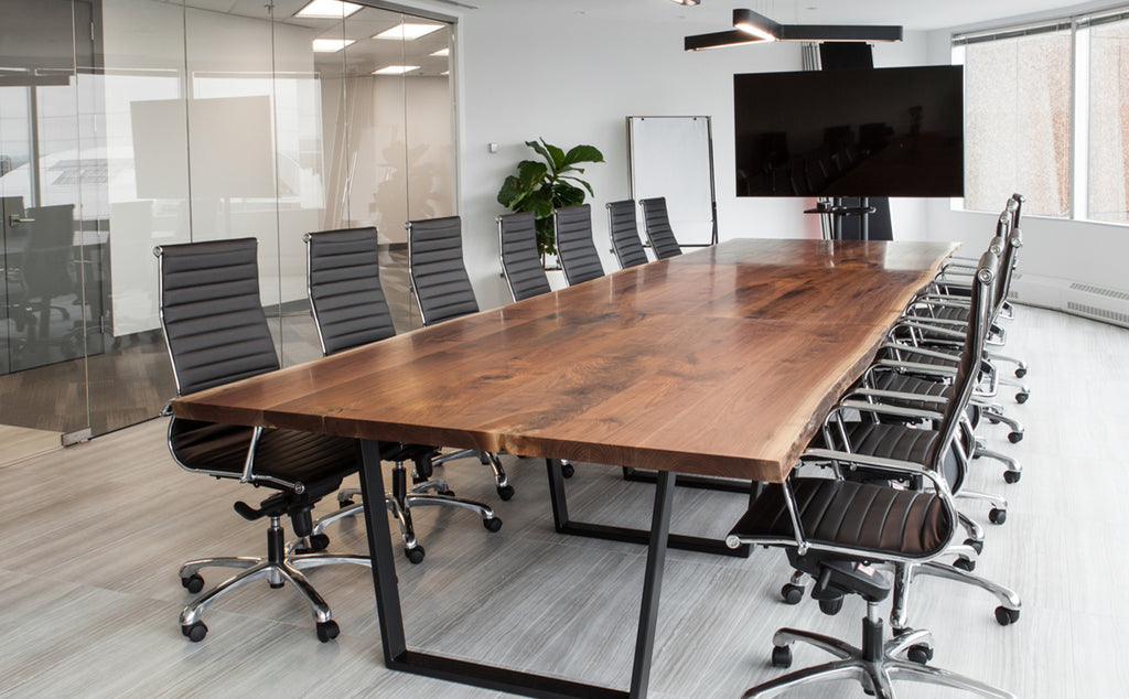 custom wood boardroom table designed by Acre Made