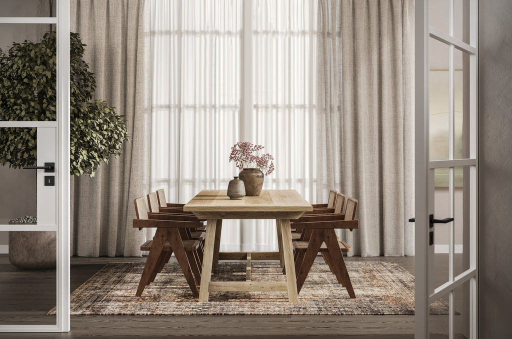 solid wood rectangular dining table with diningwear