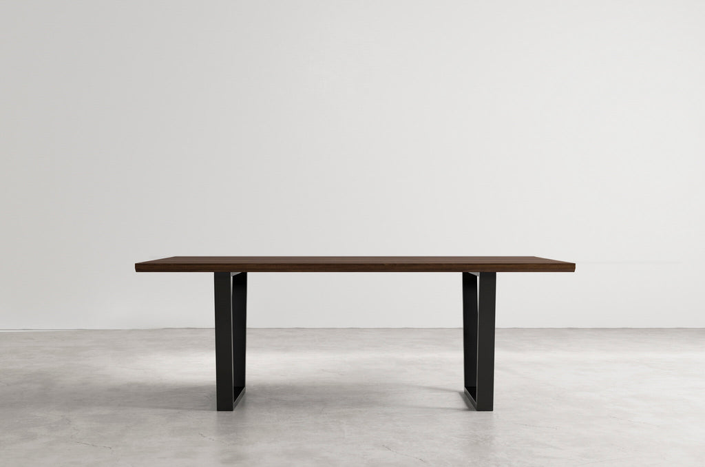 trapezoid rectangular wood dining table black walnut steel base
